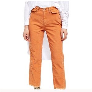 Free People Women's Orange Corduroy Straight Leg Pants Orange Size 27
